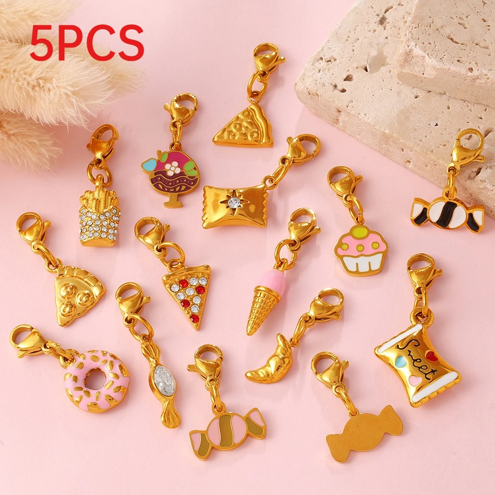 

5Pcs Cute Sweet Food Charms Pizza Candy Dessert Pendants With Lobster Clasp DIY Jewelry Accessories For Bracelet Necklace