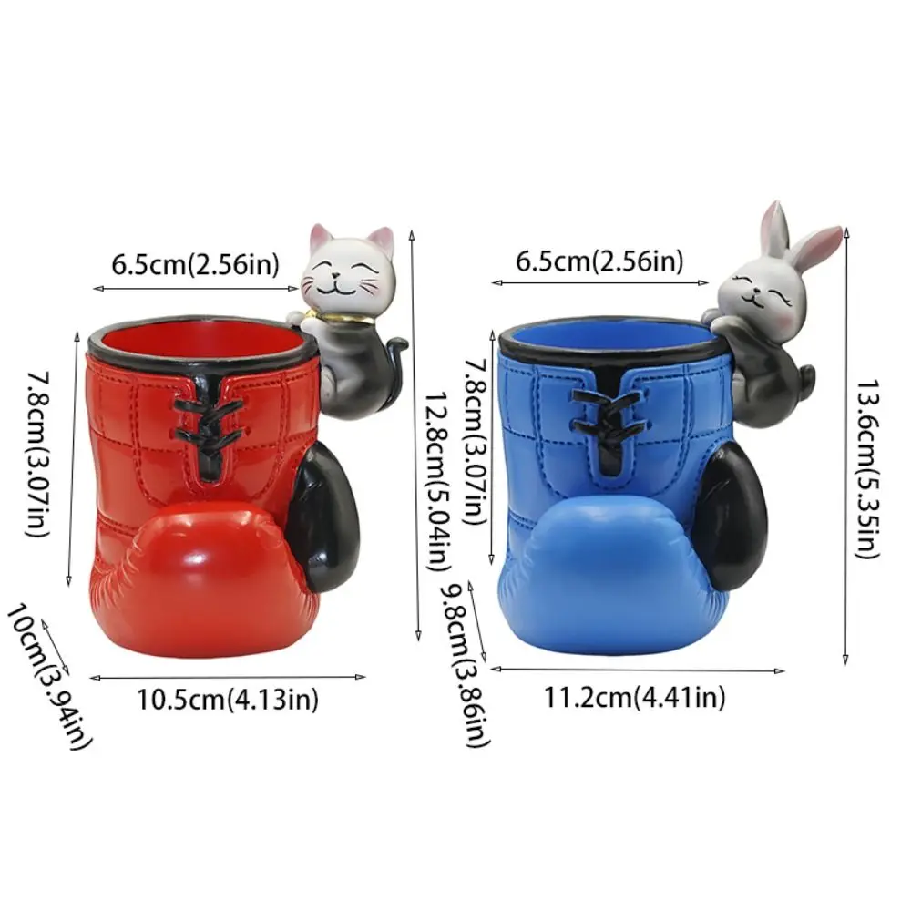 Desktop Decoration Resin Boxing Gloves Pencil Holder Blue/Red with Cartoon Animal Pen Box Stable Base Brush Container Gift