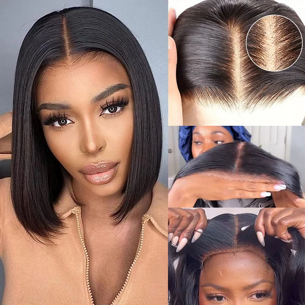 

Wear And Go Bob Wigs For Women 4x6 HD Transparent Lace Wigs Straight Bob Wigs Preplucked 100% Brazilian Human Hair Natural Color