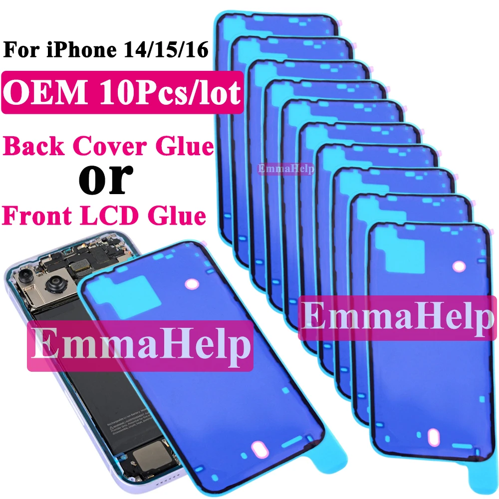 Autocollant de joint étanche latéral de couverture arrière, 10 pièces, pour iPhone 14 16 Pro Max 15 Plus, ruban adhésif avant LCD, autocollant de réparation de colle