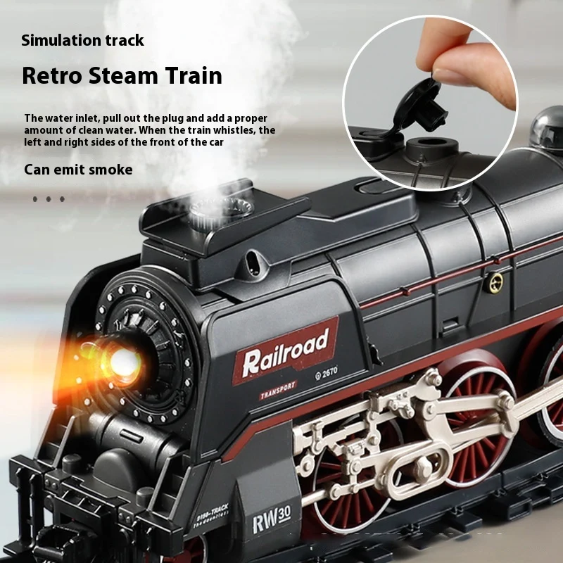 Simulated Steam Electric Track Audio Visual Interactive Train Model Toy Collector\'s Edition Steam Train Toy Track Car Set