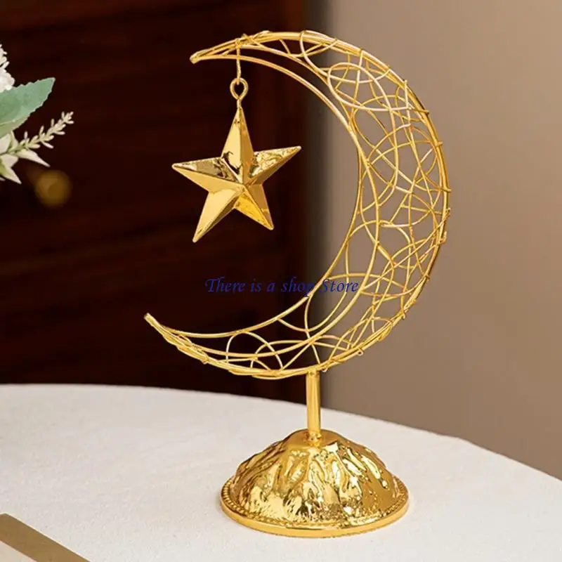 

D0AD Moon Star Metal Ornament Decors с Base Eid Festival Party Party