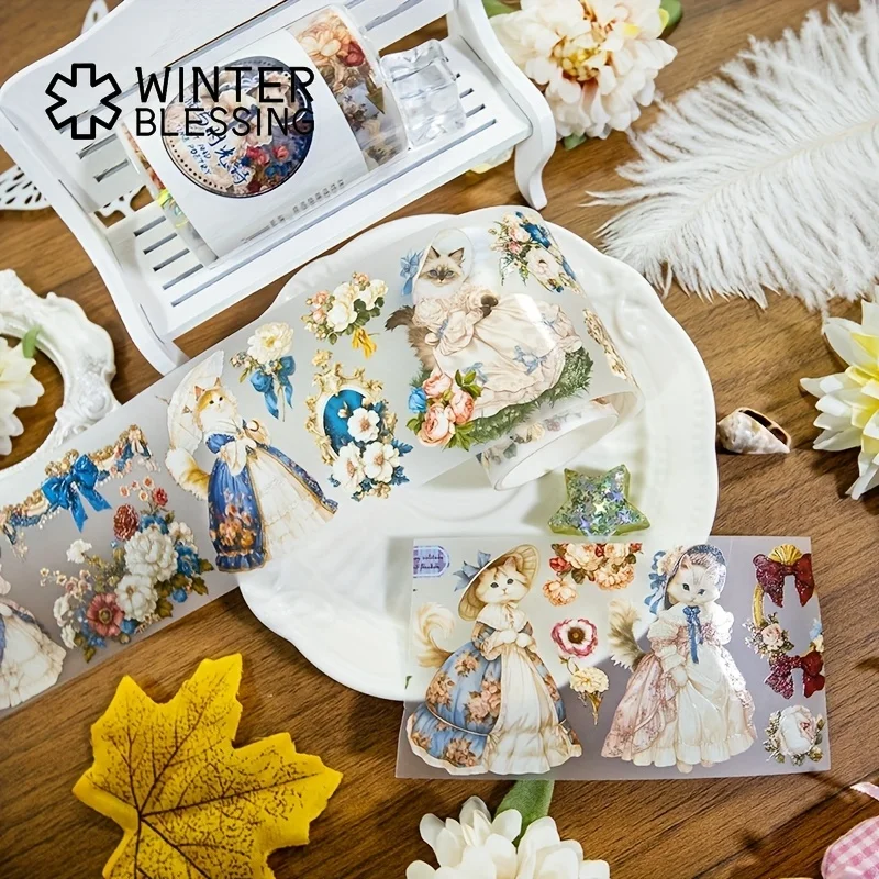 2m Matte Crystal Kawaii Princess Cat PET Washi Tape Colorful Flower Transparent Sticker Decorative Tape For Scrapbooking Journal