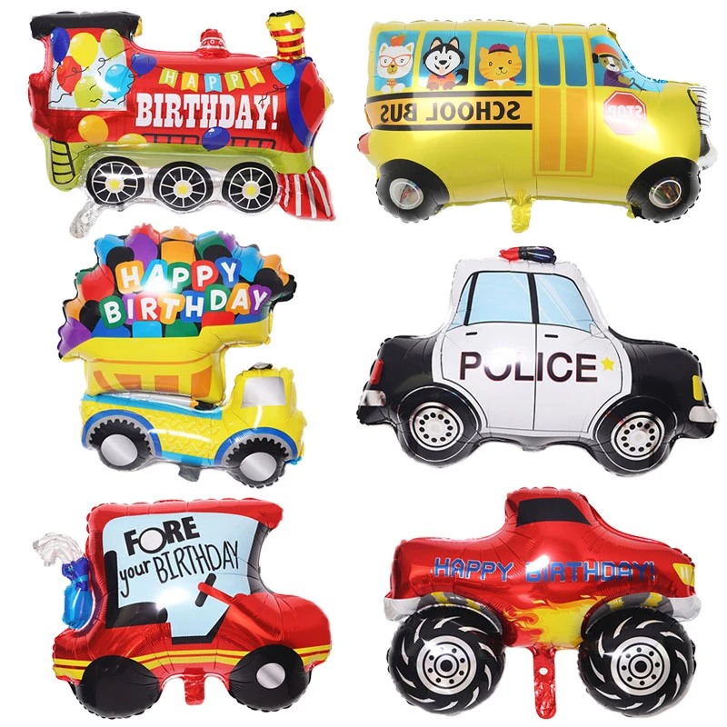 Мультяшные автомобильные фольгированные шары для детского душа, украшения для вечеринки в честь Дня Рождения, пожарная машина, поезд, автобус, гоночный мотоцикл, воздушный шар скорой помощи