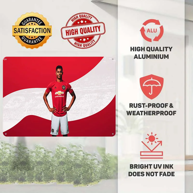 Marcus Rashford Football Poster Customized Vintage Metal Signs Wall Art Retro Tin Plaque for Soccer Fans Gamer Room Decoration