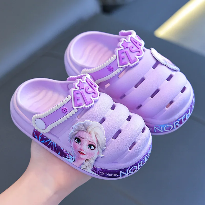 Disney Princess Elsa Childrens Sandals Summer Girls Hole Shoes Sandals & Slippers Anti Slip Soft Soles Breathable Beach Slippers