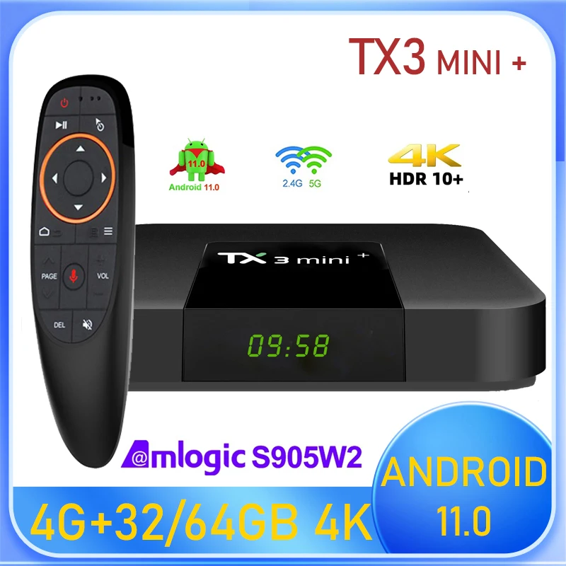 TX3 MINI+ Android 11 Amlogic S905W2 Smart TV Box 4GB 32GB 64GB 2.4G& 5G Wifi BT 4K 3D 2G16G TVBOX Media Player Set Top Box