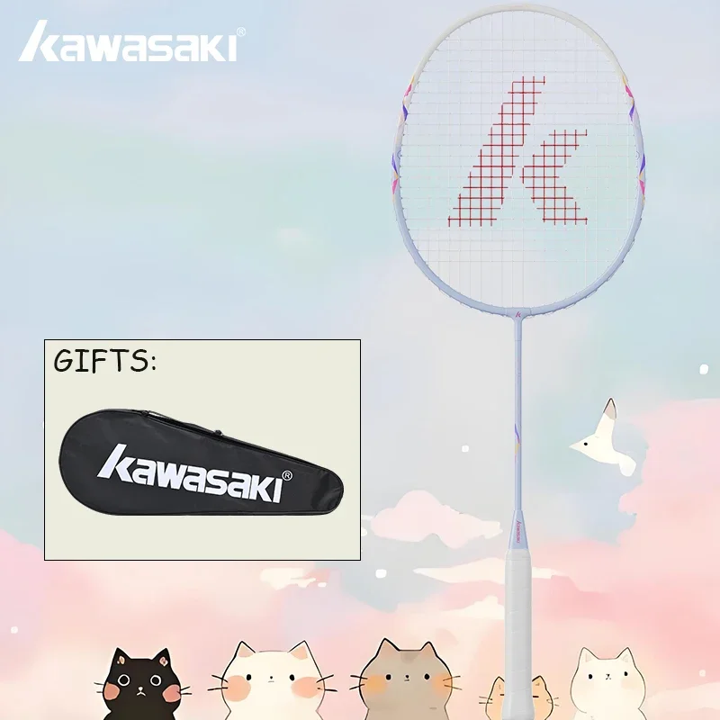 Kawasaki badmintonracket, geveerde rackets met snaartassen, snelheidssport, duurzaam, anti-breuk, voor kinderen en beginners, geschikt voor training.
