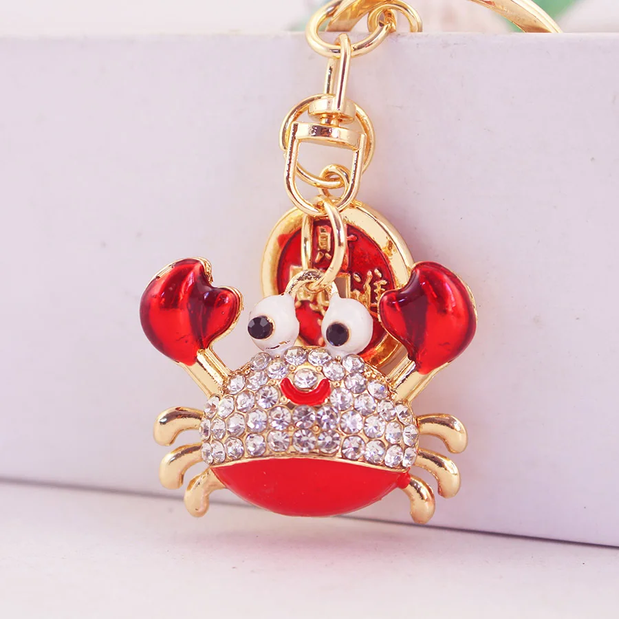 Cute Little Crab Animal Keychain Pendant Sparkling Crystal Crab Keychain Couples' Bags Keychain Charms Women Handbag Accessories