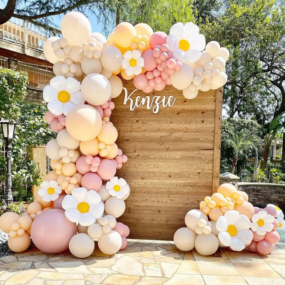 132Pcs White Daisy Sunflower Themed Balloon Arch Kit Black Pink Yellow Latex Bal for Wedding Birthday Baby Shower Party Decors