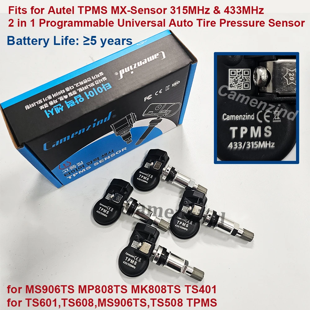 

4Pcs Universal Programmable MX Sensor 315MHZ+433Mhz 2 In 1 TPMS Tire Pressure Sensor Monitor For Autel Tool TS408 TS508 ITS600