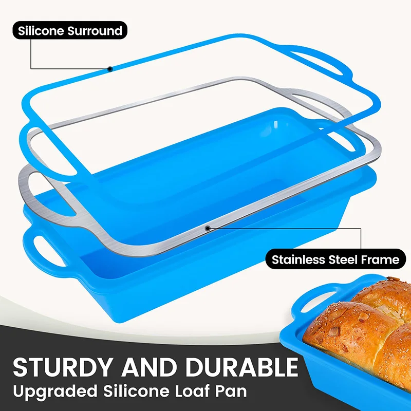 Silicone Bread Loaf Pan with Metal Reinforced Frame Non-stick Loaf Mold Baking Durable Silicone Pan for Oven Dishwasher Safe