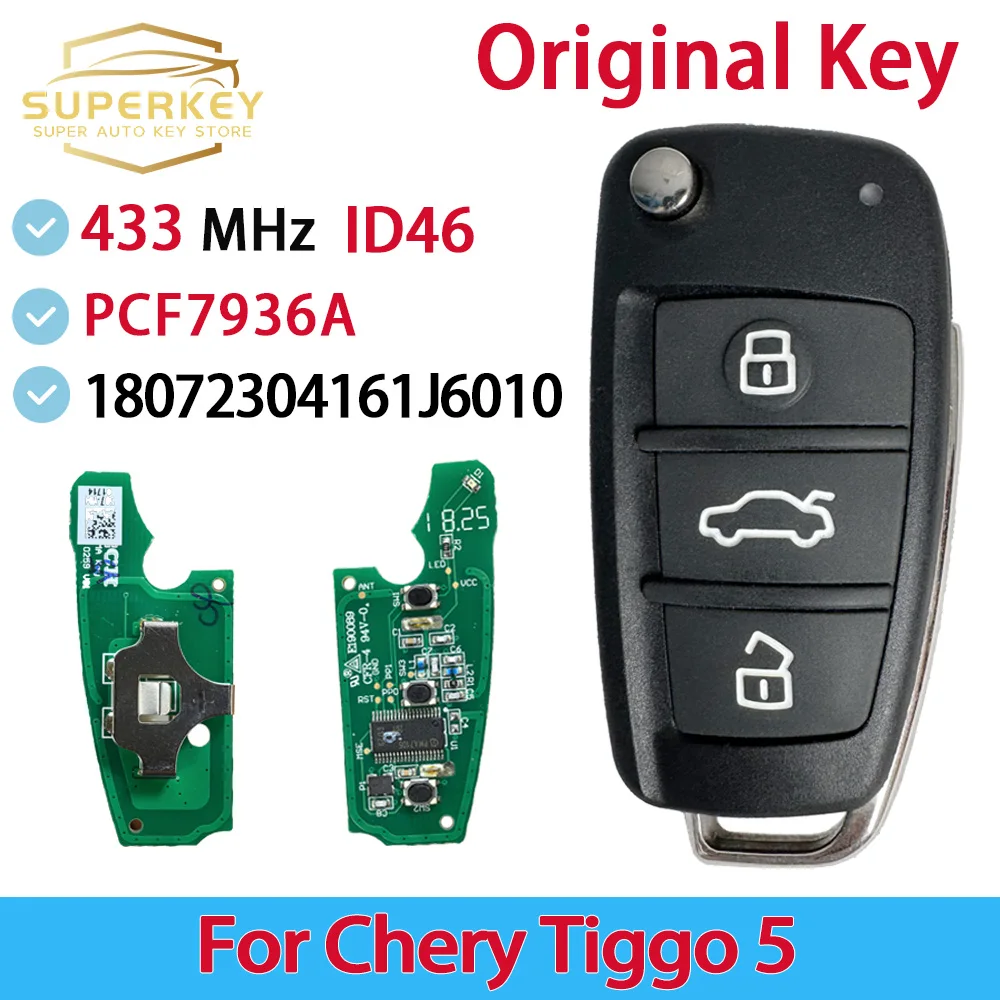 SUPERKEY OEM Original For Chery Tiggo 5 Flip Remote Key 434Mhz ASK ID46 PCF7936A HITAG2 7936 Chip 3 Buttons 18072304161J6010