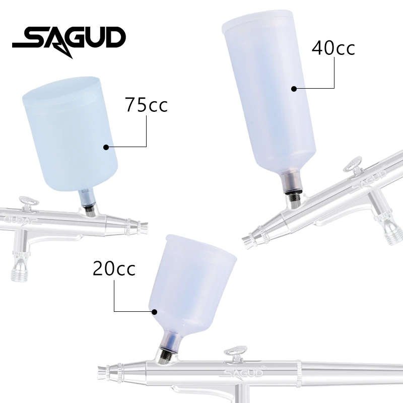 SAGUD 20/40/75cc Airbrush Cup Three -Type Spray Gun Pot Container Suitable SD-131 Airbrushes For Makeup Beauty Cake Decoration