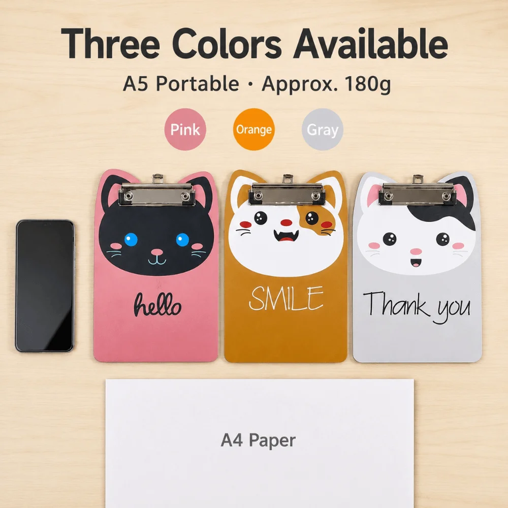 Portable A5 Magnetic Cat Clipboard Low Profile Clip PVC Writing Pad Clamp Portable Cute File Holder for Nurses Teachers