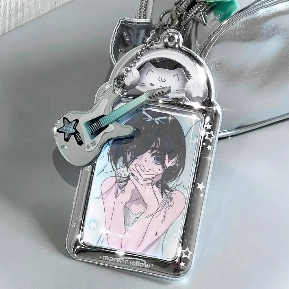 INS 3 Inch Photocard Holder Rock Kitten Transparent Idol Photo Protective Case PVC Photo Card Spring Keychain Card Decoration