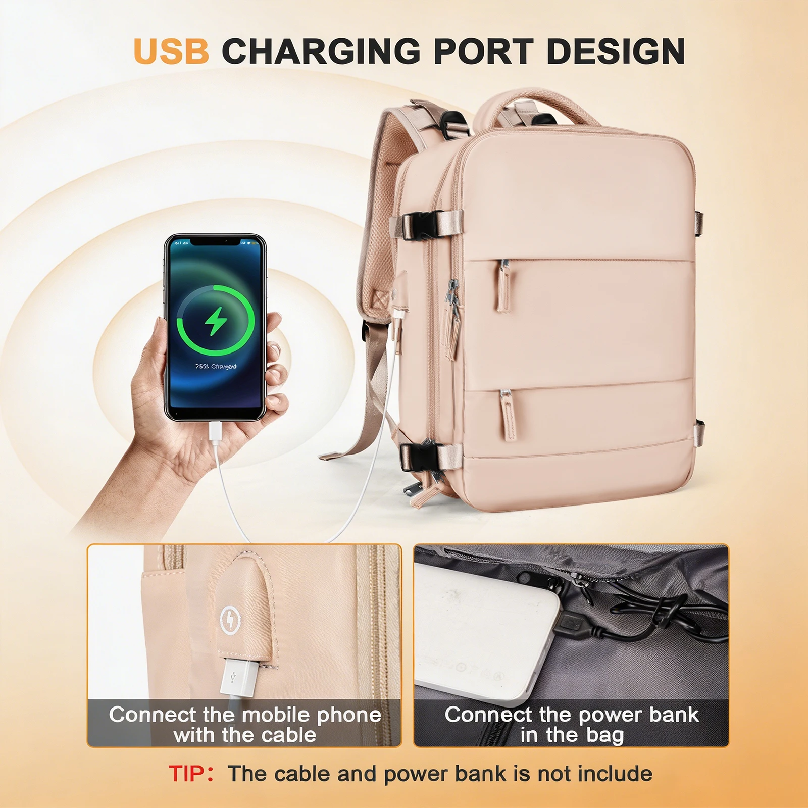 Large Travel Backpack for Men Women, Ryanair Cabin Bag Hand Luggage with USB Port, Carry on Backpack Laptop Bag Casual Daypack view 2