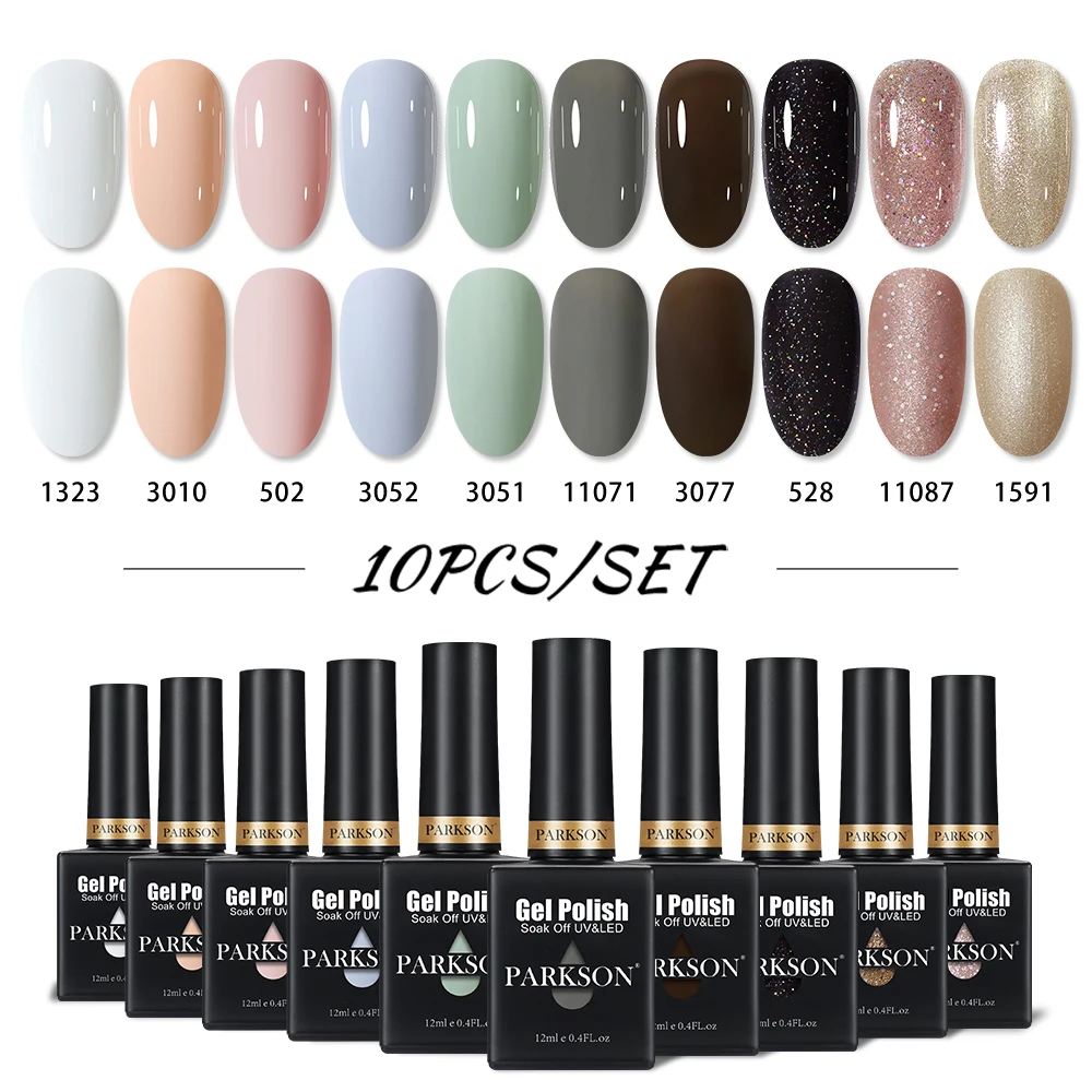Conjunto de Esmalte em Gel Parkson com 10 Peças, Coleção de Cores Primavera Verão, Livre de HEMA e TPO, Kit de Esmalte em Gel UV LED para Manicure DIY