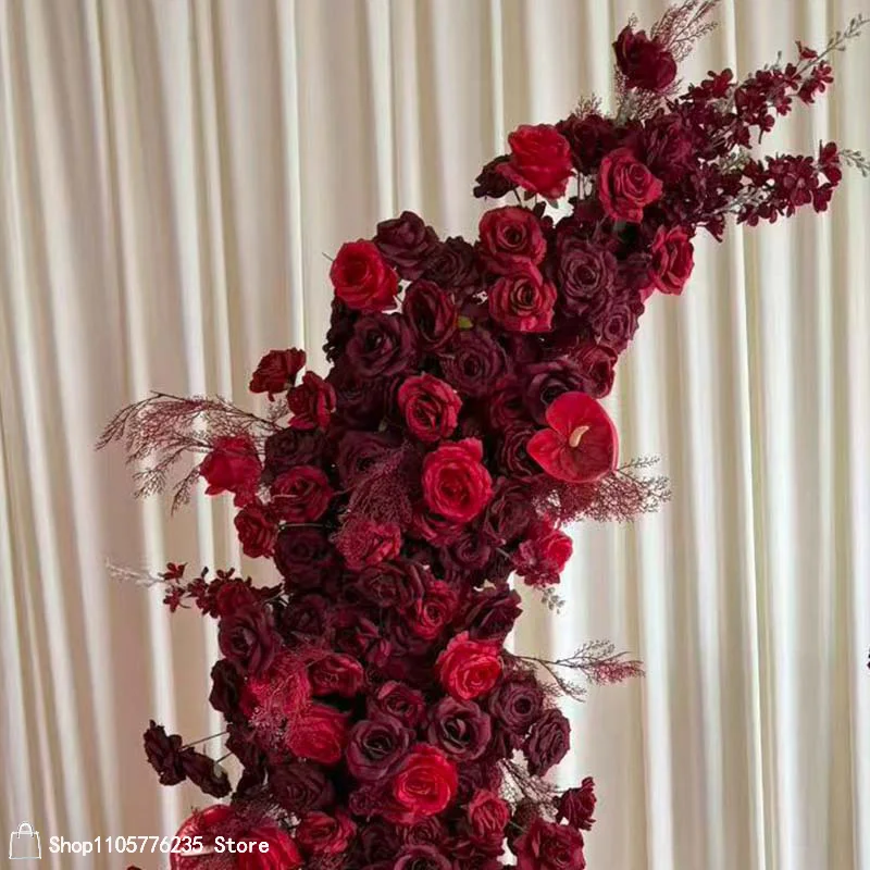 Dunkelburgunderroter Rosen-Blumenbogen für Hochzeitszeremonien, Künstlicher Blumenbogen für Brautempfang, Party, Event, Fotobox – Detail 4