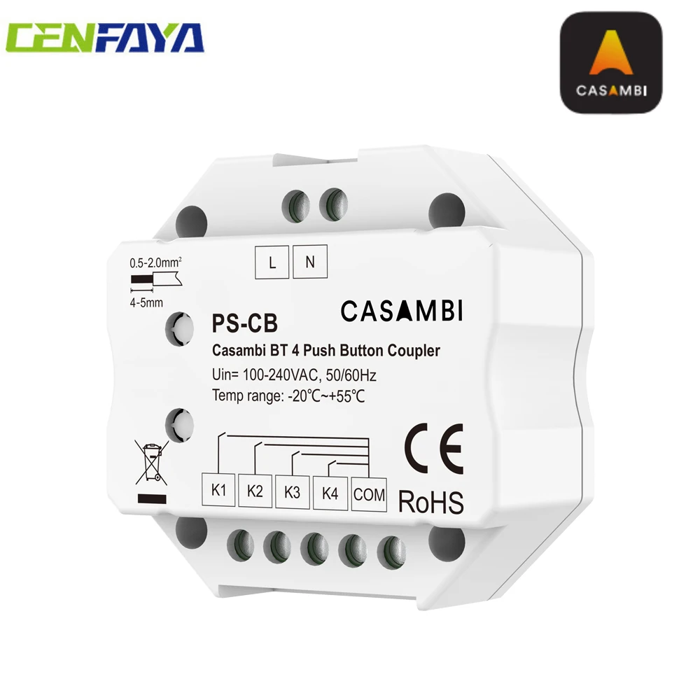 

CENFAYA Casambi BT 4-кнопочный коммутатор с поддержкой приложения Casambi APP, интегрированный в систему Casambi, устанавливается в 86-контактную распределительную коробку.
