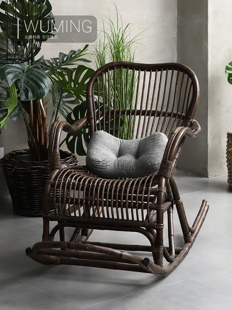 

Retro rocking chair summer old people rattan woven household balcony leisure chair rattan chair outdoor recliner