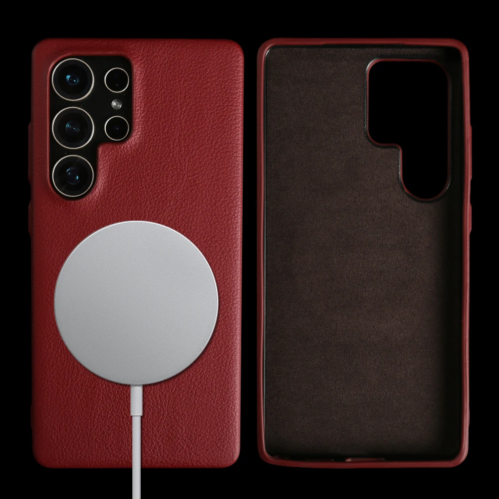 

For Magsafe Leather Case For Samsung Galaxy S24 S25 FE S26 Ultra S20 S21 S22 S23 Note 10 Plus 9 20 Phone Case Back Cover Funda