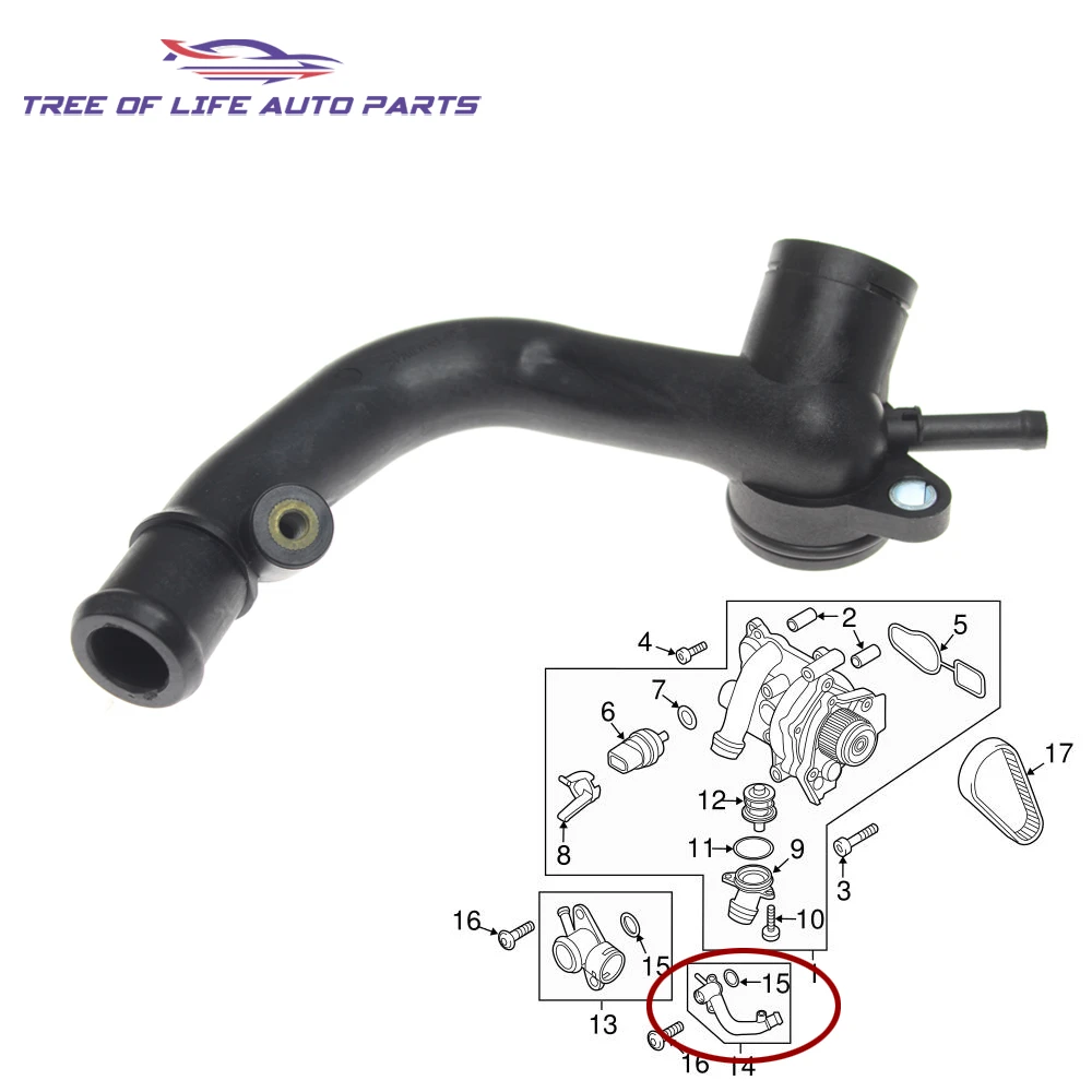 

Охлаждающая трубка выпускного фланца охлаждающей жидкости двигателя для VW PASSAT B6 CC JETTA IV EOS GTI BEETLE BJALLA 2.0 TFSI 2005-2015 06J 121 132 E