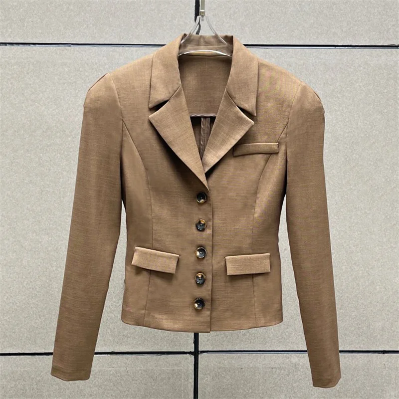 

Women's jacket New spring 2026 single breasted lapel long sleeved top Shoulder padded slim fit women's suit jacket women's coat