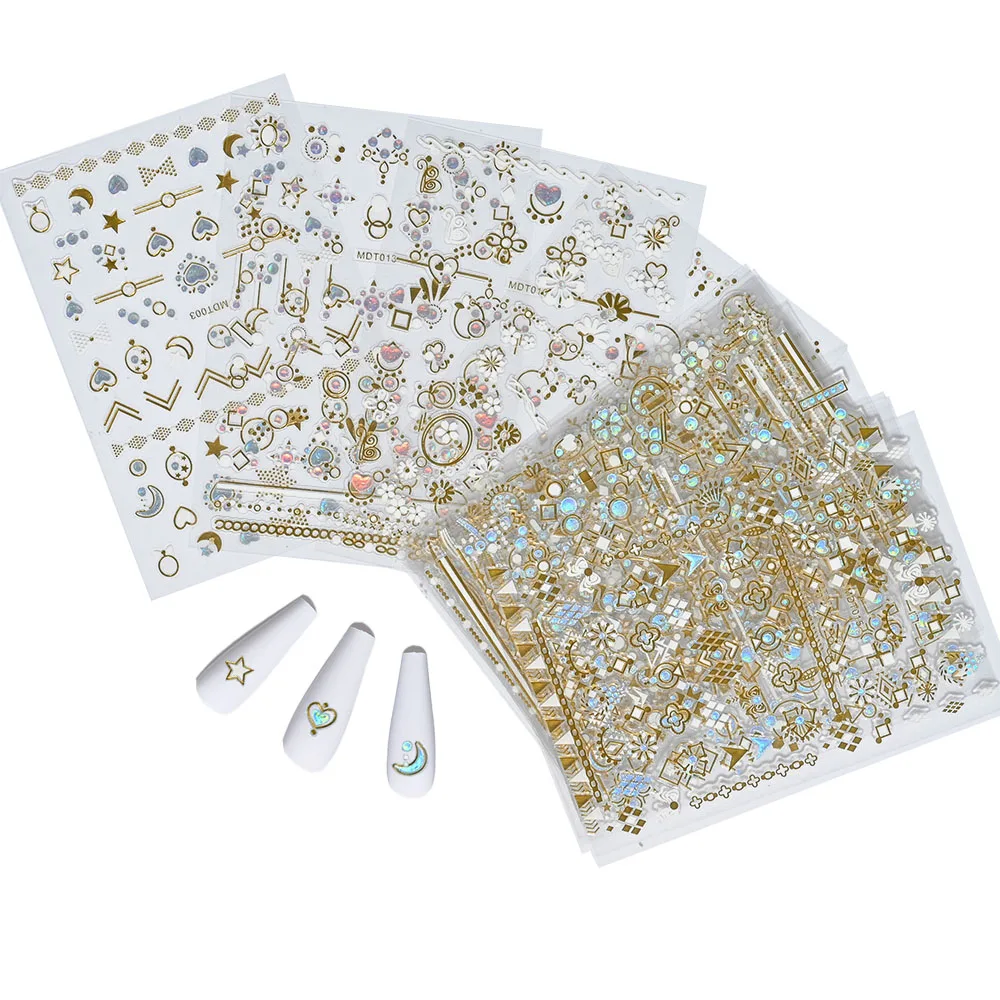 16/20/24/30pcs 3D Bronzing Nail Art Sticker Moon Star Flower Laser Diamond Adhesive Decals Manicure Sliders Nail Decorations