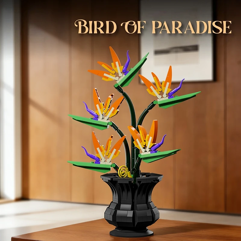 MOC Creative Bird of Paradise Plant Bouquet Building Blocks 451PCS Flower Model DIY Brick Toy Desktop Decor Valentine Gift Girls view 2