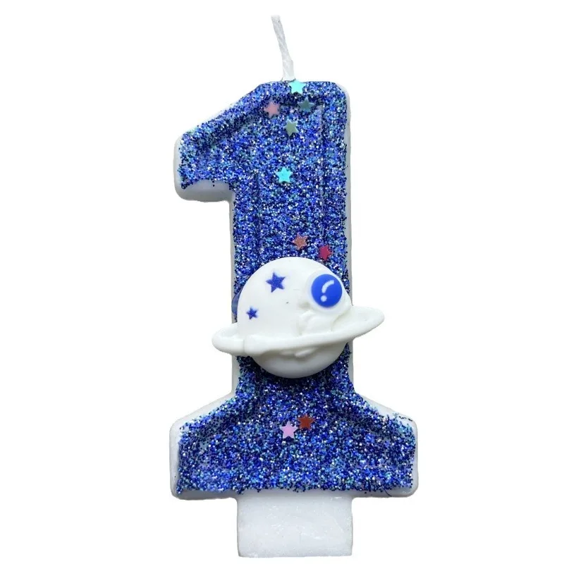 DIY Planet Themed Spaceship 0-9 DIY Digital Candle Dark Blue Birthday Candle Outer Space Themed Party Cake Decoration