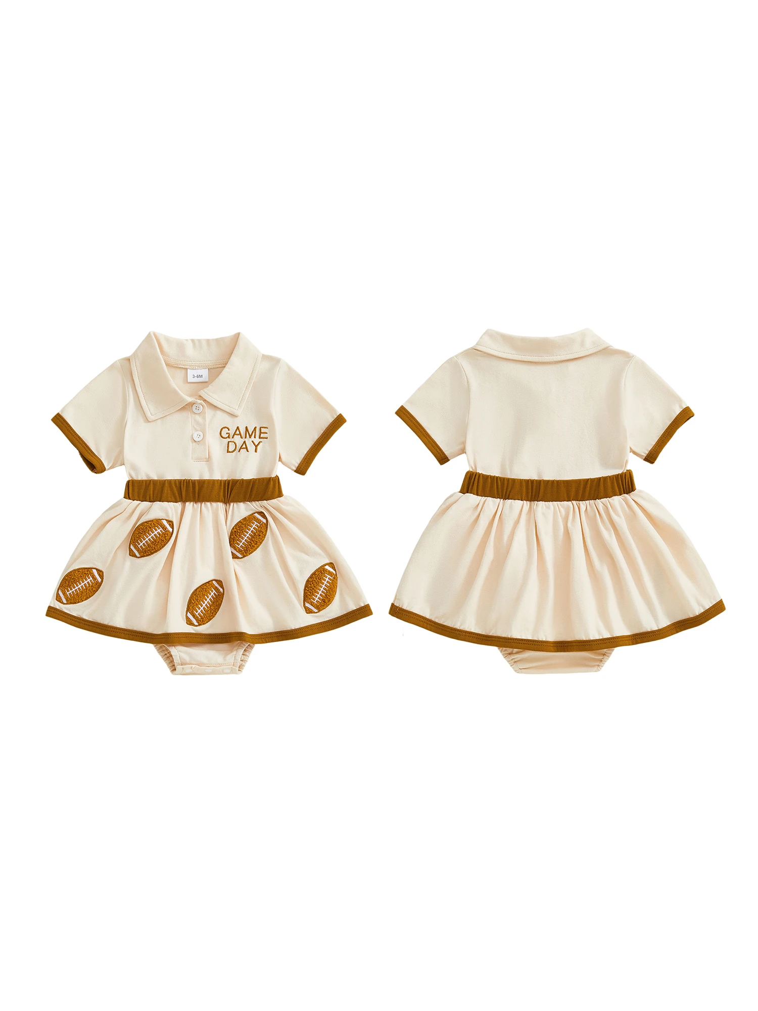 

Комбинезон для маленьких девочек, платье с воротником с лацканами, короткими рукавами и верхней пуговицей, комбинезон с вышивкой в стиле регби