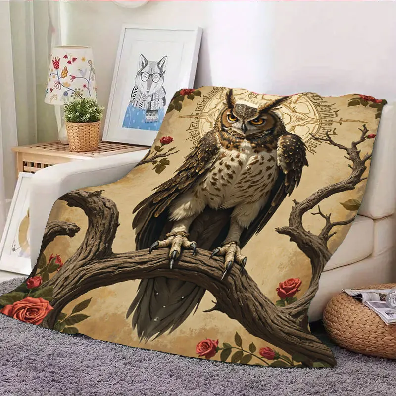 1 قطعة بطانية الفانيلا خمر البومة على فرع مع الورود بطانية رمي مريحة لديكور المنزل