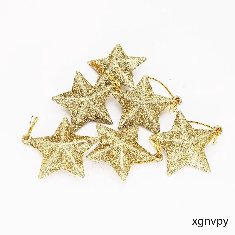 xgnvpy 6pcs Gold Glitter Star Ornaments Christmas Tree Hanging Pendant 2024 Home Decor New Year Party DIY Craft Gift