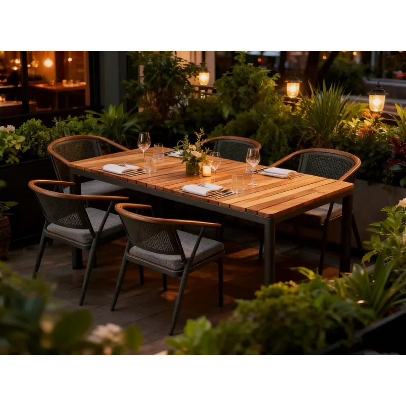 for Custom Outdoor Teak Cocktail Table and  Chairs Waterproof Moisture Resistant Aluminum Frame for  Restaurants
