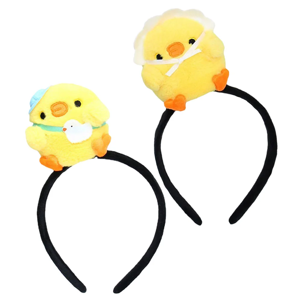 2 Pcs Cartoon Headband Plush Chick Headdress Animal Hair Accessories Funny Costume Party Headbands Photo Props Birthday Booth