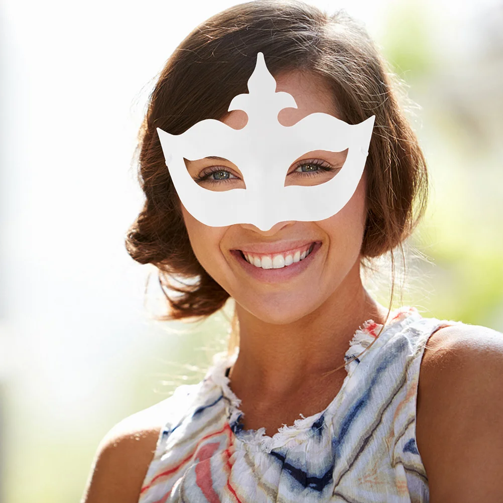 

5Pcs White Crown Paper Mask DIY Masquerade Half Face Lightweight Comfortable Party Mardi Gras Mask Kit Carnival Supplies