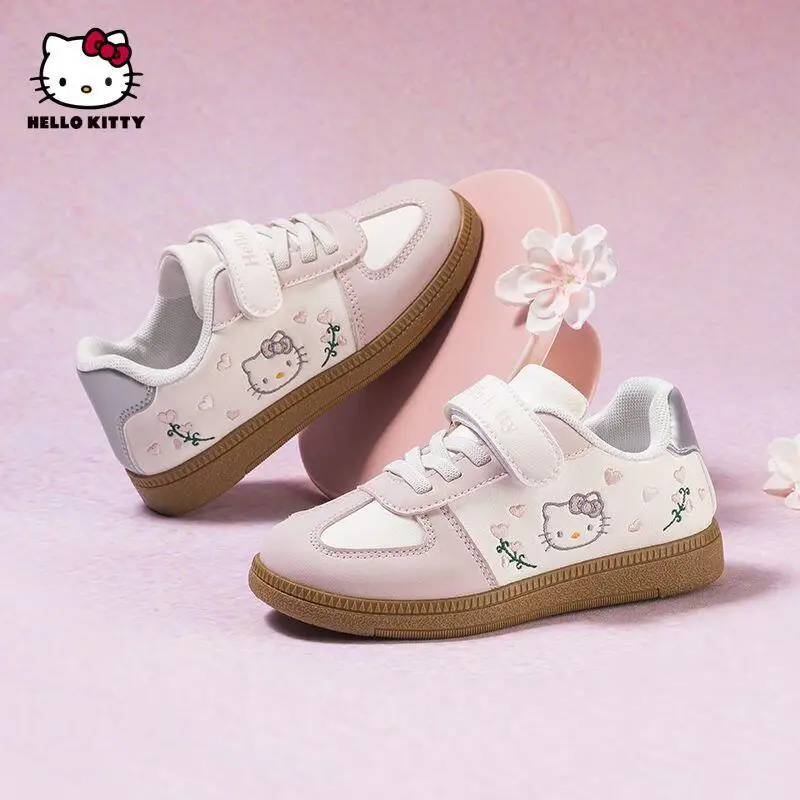 

Популярные кроссовки Sanrio Hello Kitty для девочек, весенне-осенние универсальные детские кроссовки на плоской подошве с героями мультфильмов Kawaii, новая повседневная домашняя обувь