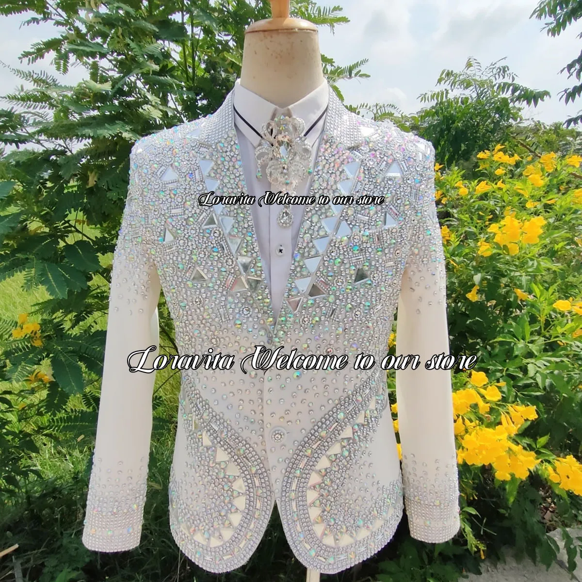 Sparkle Gem Groom Tuxedos Luxury Beaded Crystals Men Suits For Wedding 2 Pieces Fashion Male Prom Blazers Slim Fit Costume Homme