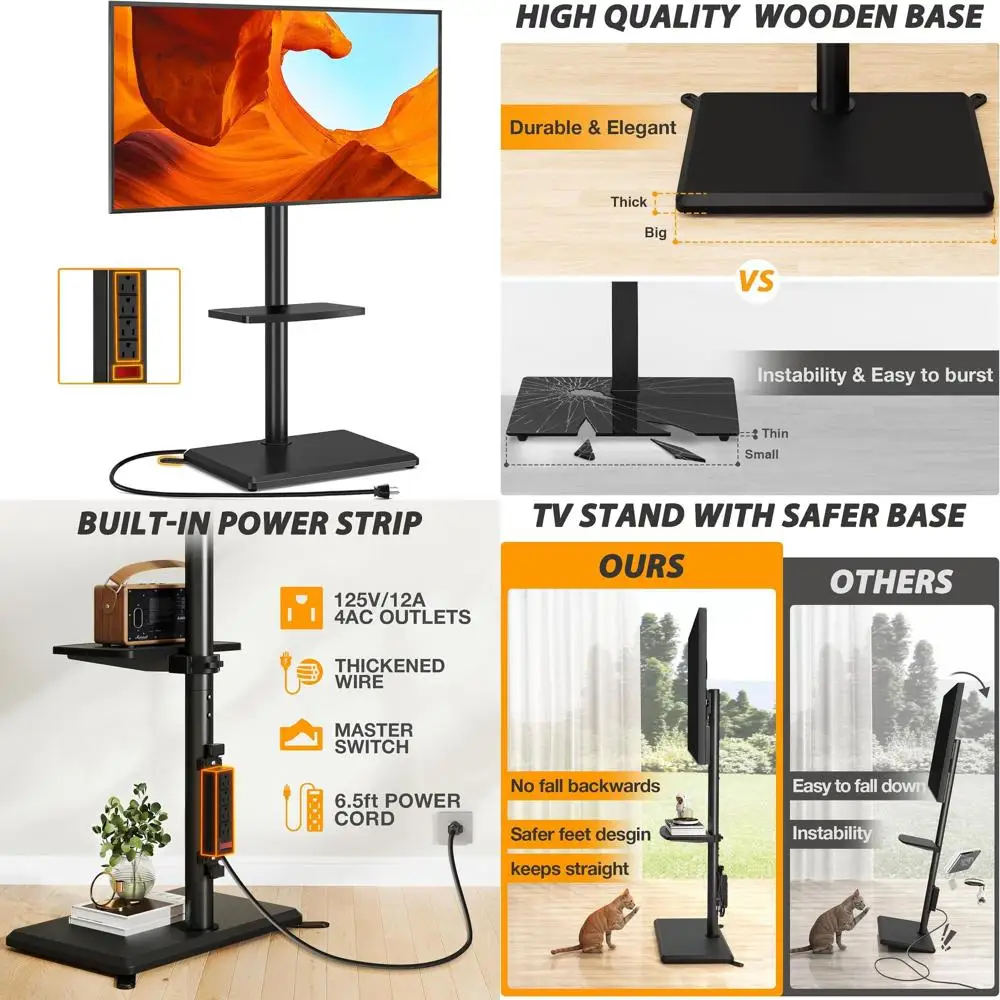 

Adjustable Swivel TV Stand for 32-60 Inch TVs, 88 lbs Capacity, with Power Outlet and Safety Base