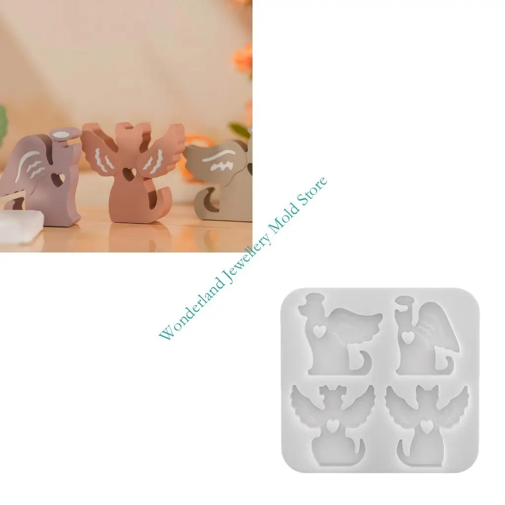 

H7EB Angel Cats Dog Mold for Home and Event Decoration Desktop Ornament Mould