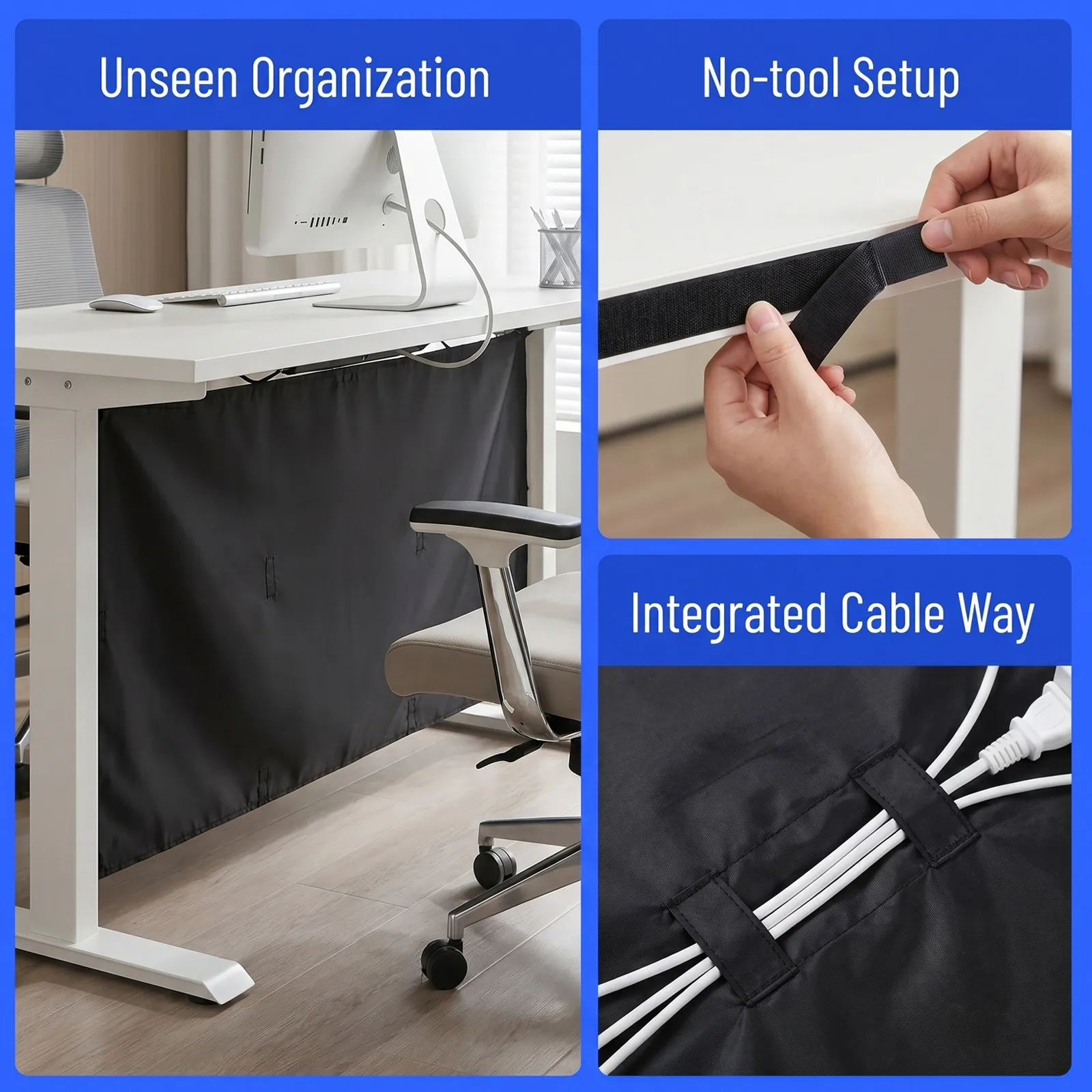Self Adhesive Under Desk Privacy Panel 48x28 Cable Concealment Cover Office Desk Wire Organizer Privacy Screen