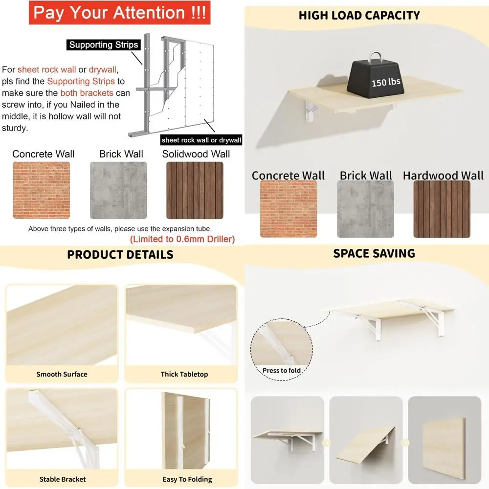 

Fold Wall Mounted Table Folding Worktable, Addition to Garage/Home Office/Laundry Room/Home Bar/Kitchen & Dining Room