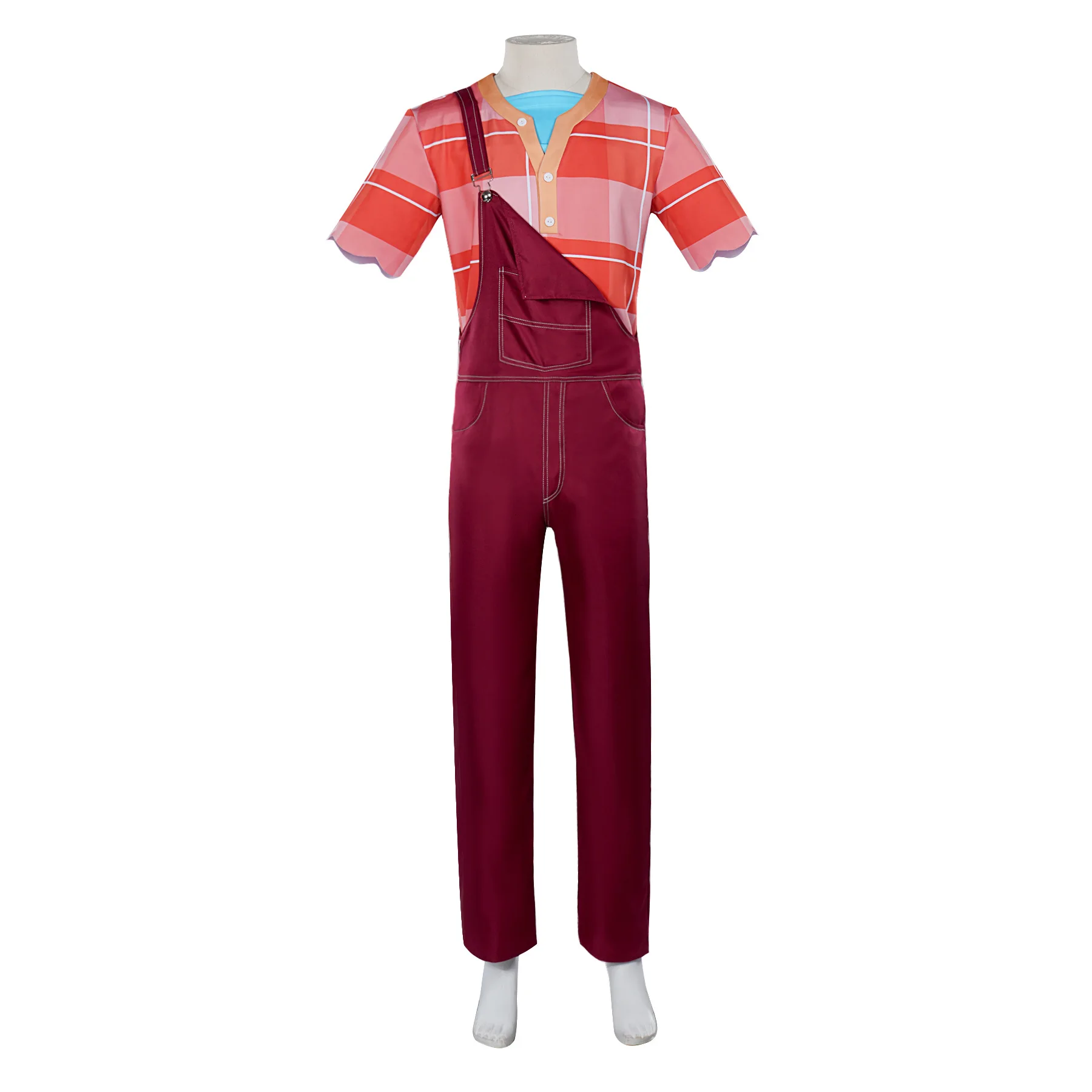 Wreck-It Ralph Cosplay Costume T-shirt Top and Overalls Set Halloween Masquerade Carnival Party Costume for Men and Women