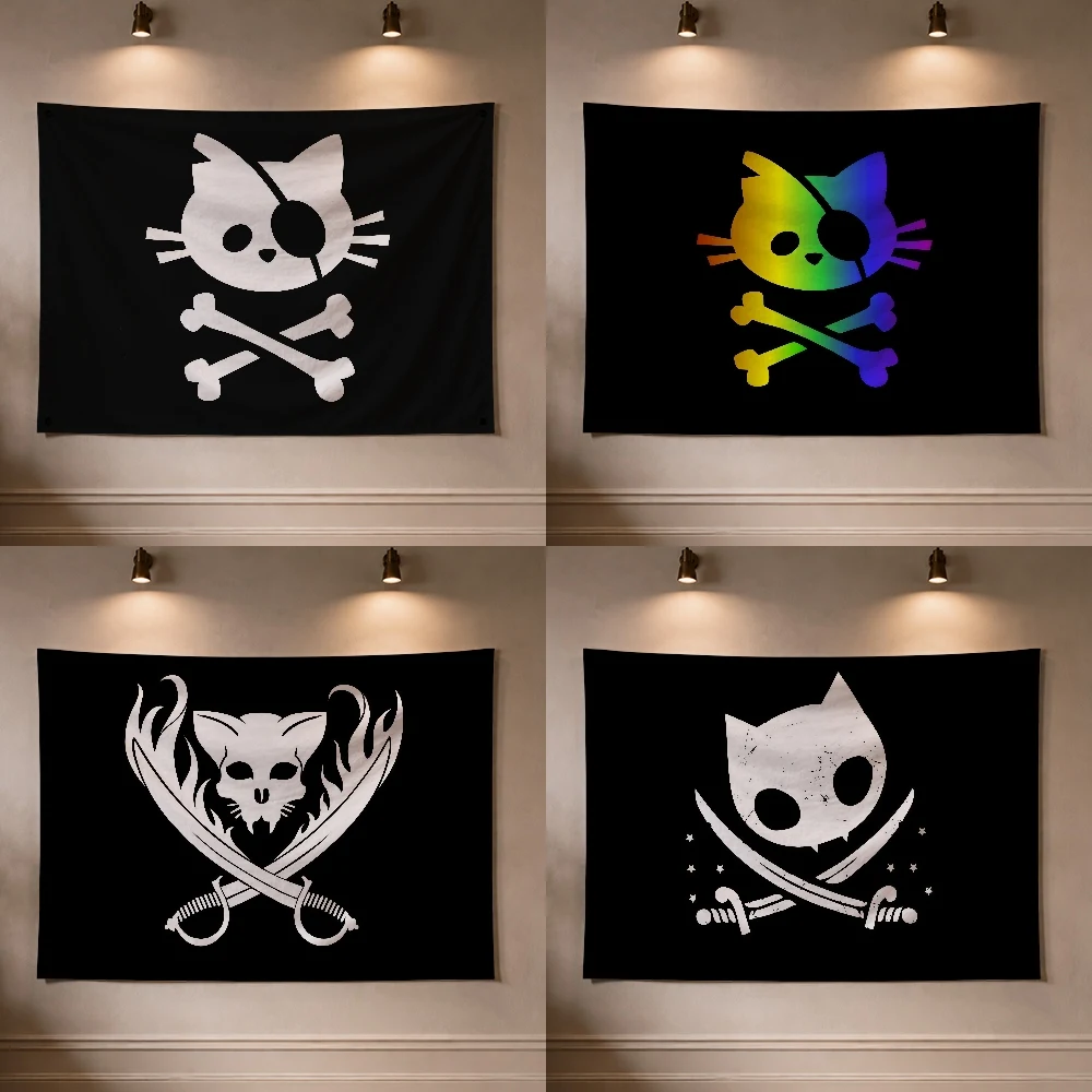 Pirate Cat Skull Flag Flag Decoration Outdoor Picnic Party Art Hanging Home Camping Party Banner