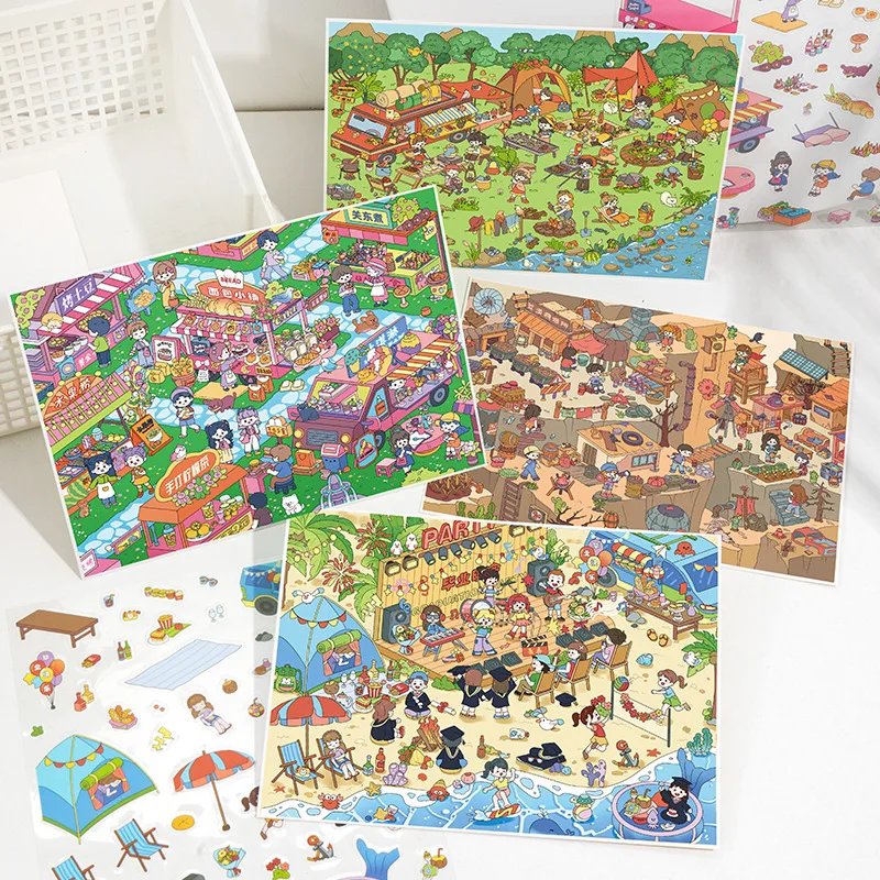 

Card Lover 3 шт. [серия для кемпинга] Fun Collage Rich Elements 3D штабелируемые пейзажные наклейки Пазл Наклейка для домашних животных Набор бумажных материалов