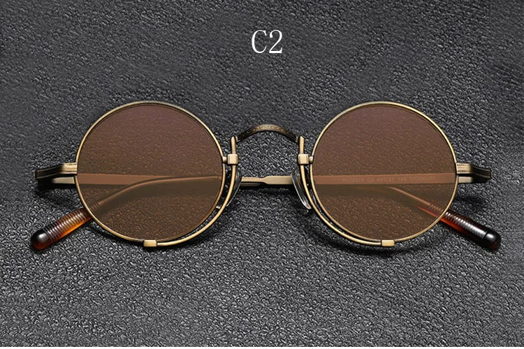 Vintage Puur Titanium Cirkelvormige Uv400 Gepolariseerde Zonnebril Met Prachtig Gesneden Patroon Frame, Anti Reflecterende 45Mm Bril