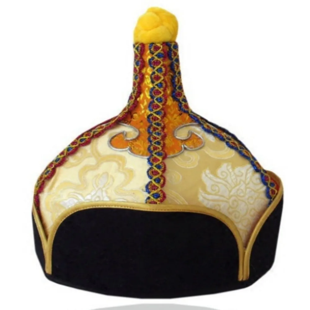 Golden and Blue Pointed Dance Hat Stable Pointed Shape Lightweight Texture Performance Hat Fine Fabric Comfortable Wearing