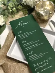 10PCS Blackish Green Paper Menu Card Table Food Card Custom White Ink for Wedding and Party Invitations Table Plan Cards