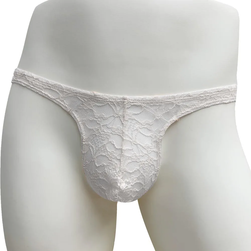 

Men Lace Jacquard Briefs Underwear Sheer Sissy Bulge Pouch Soft Exotic Lingerie Transparent Floral Pattern Low Rise Style